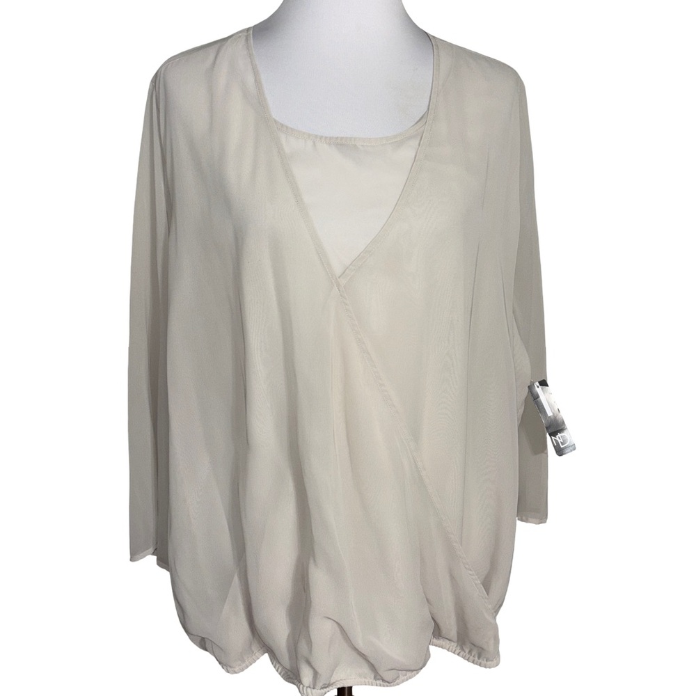 New Directions Light Beige Wrap Top